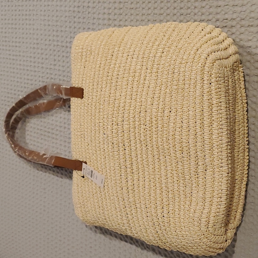 Talbots NWT Cream and Brown Woven Tote Bag